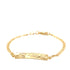 The "I LOVE YOU" plate baby bracelet, made from 14k gold-filled material, showcases a rectangular plate engraved with a heart. Its slim mariner link chain and secure clasp enhance the elegance of this delightful piece.